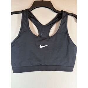 Nike Dri-FIT Womens Racerback Sports Bra Black White Swoosh Medium Support L